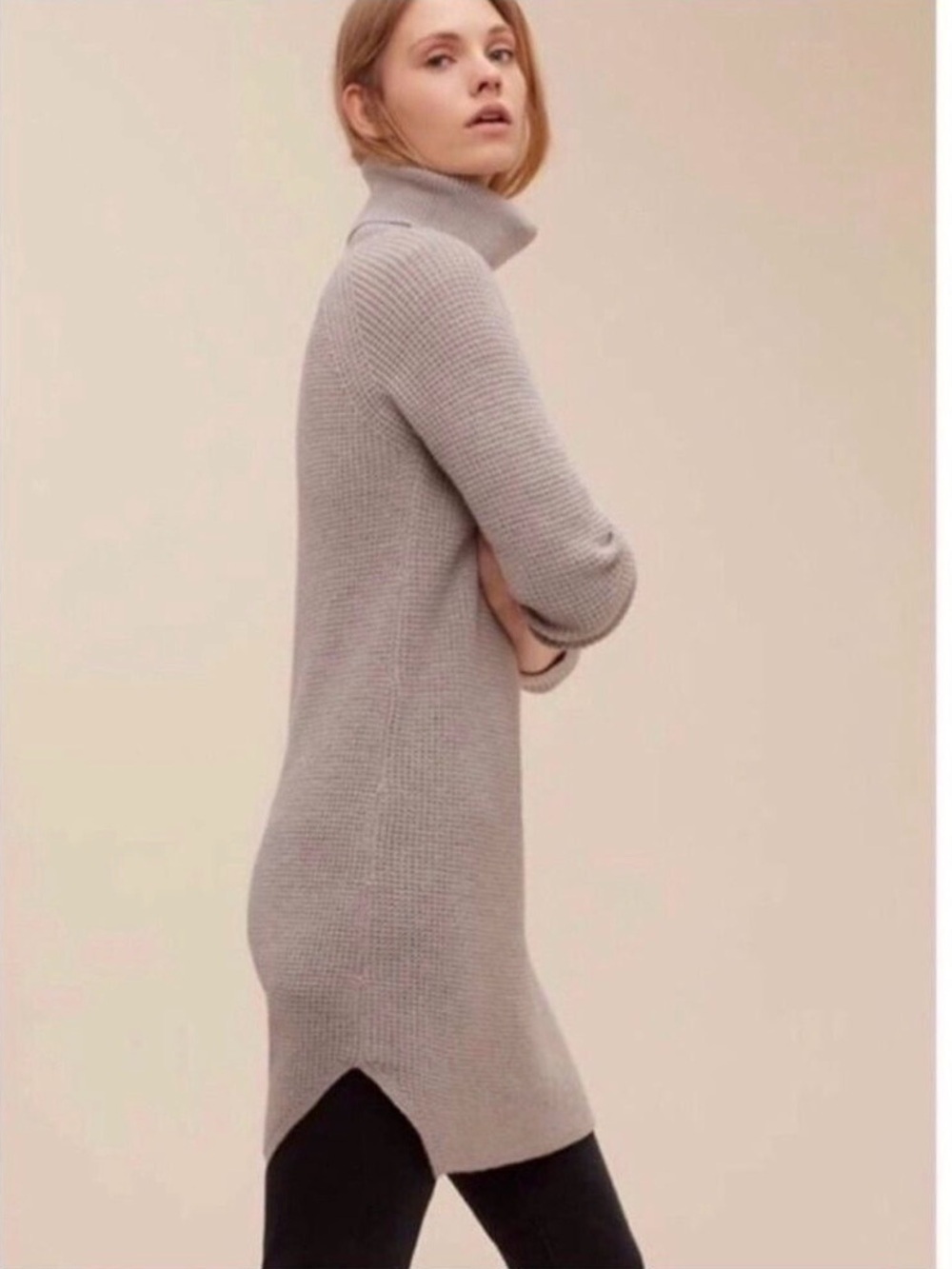 Wilfred Aritzia Bianca mushroom wool turtleneck sweater dress XXS merino wool